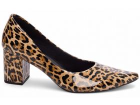 Sapato Scarpin Salto Médio Baixo Bico Fino 6,5cm Feminino Animal Print Onça EMILY ONLINE