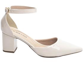 Sapato Scarpin Salto Médio Baixo Grosso Bico Fino 6,5cm Off White Branco Torricella