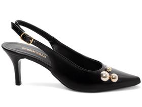 Sapato Scarpin Salto Médio Bico Fino Slingback Feminino Aberto Fivela Elegante Sapato Scarpin Salto Médio Bico Fino Slingback Feminino Aberto Fivela Elegante
