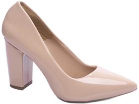 Sapato Scarpin Salto Quadrado Verniz Bege Sapato Scarpin Salto Quadrado Verniz Bege