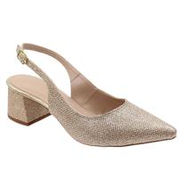 Sapato Scarpin Slingback Aberto Atras Salto Baixo Brilho
