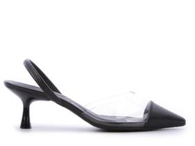 Sapato Scarpin Slingback Kitten Heel Vinil Transparente Bico Fino