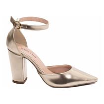 Sapato Scarpin Social Feminino Metalizado Dourado Salto Bloco 9 Cm Aberto Lado Formatura Festa Sapato Scarpin Social Feminino Metalizado Dourado Salto Bloco 9 Cm Aberto Lado Formatura Festa