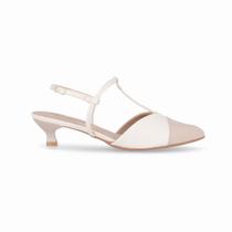 Sapato Slingback Alessandra Salto Médio Off White com Marfim