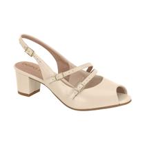 Sapato SlingBack Beira Rio PeepToe Fivelas Salto Bloco Baixo