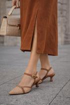 Sapato Slingback Feminino Bico Fino Nayre Modas Trançado Confortável CAPUCCINO 38