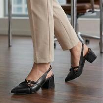 Sapato Slingback Salomé Bico Fino Feminino Salto Grosso
