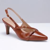 Sapato Slingback Scarpin Feminino Salto Bico Fino Confortável Tiras Fivela Elegante Social