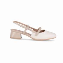 Sapato Slingback Tati Salto Médio Off White com Marfim