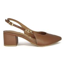 Sapato Slingback Vizzano Salto Bloco Baixo Bico Fino Cor:MarromTamanho:36
