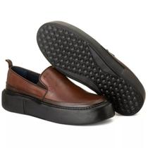Sapato Slip On Masculino Calce Facil Sola Alta 100% Couro