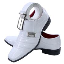 Sapato Social Branco masculino Pizzolev + Cinto Social dupla face Branco Tamanho 37 ao 44