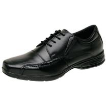 Sapato Social Casual Masculino Conforto Ortopédico Antistress De Amarrar Macio Em Couro Preto