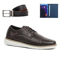 Sapato Social Casual Masculino Derby Oxford Com Cinto e Carteira 6000