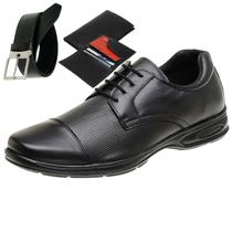 Sapato Social Casual Masculino em Couro Ortopédico Cadarço Carteira e Cinto