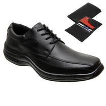 Sapato Social Casual Masculino Ortopédico Em couro Premium 5020 + Carteira