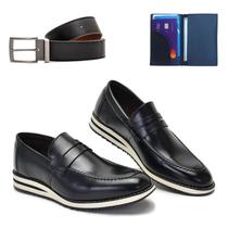 Sapato Social Casual Mocassim Oxford + Carteira E Cinto