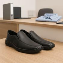 Sapato Social Casual Preto Masculino Ortopédico Confort Antistress Macio Solado Costurado Leve