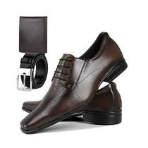 Sapato Social com Carteira De Couro e Cinto La Faire - Caramelo