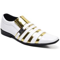 Sapato Social Confortável Masculino Nápolis Branco e Dourado Vogado Shoes