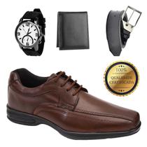 Sapato Social COURO Kit Carteira Relógio Cinto Preto Marrom Elegante Casual Conforto