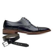 Sapato Social Couro Preto Wood + Cinto 31406