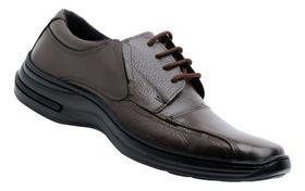 Sapato Social De Couro Masculino Confort Com Cadarço Preto e Marron