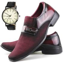 Sapato Social Dhl Calçados Masculino Vermelho + Relógio