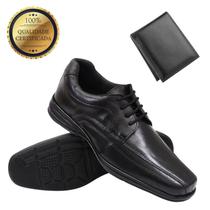 Sapato Social Elegante COURO Masculino Preto Marrom Estilo Conforto + Carteira Slim Sapato Social Elegante COURO Masculino Preto Marrom Estilo Conforto + Carteira Slim