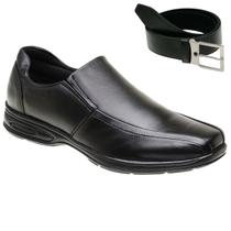 Sapato Social em Couro Legítimo Ortopédico Masculinos + Cinto Casual