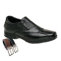 Sapato Social Em Couro Masculino Calce Fácil Com Elástico Linha Confort + Cinto (SL5080)