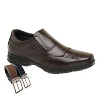 Sapato Social Em Couro Masculino Calce Fácil Com Elástico Linha Confort + Cinto (SL5080)