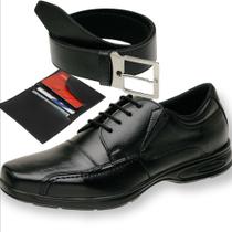 Sapato social em Couro ortopedico kit com cinto de couro e carteira de couro - Fierre