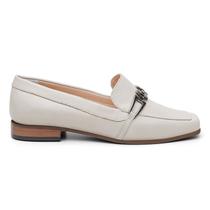 Sapato Social Feminino Couro Legítimo com Fivela Elegante Acabamento Premium Cor:Off WhiteTamanho:34