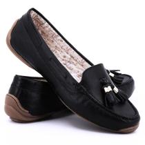 Sapato Social Feminino Em Couro Mocassim Slip Preto Sophia