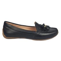 Sapato Social Feminino Em Couro Mocassim Slip Preto Sophia