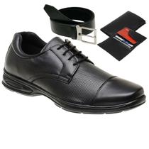 Sapato Social Gmm em Couro Ortopédico Casual De Amarrar Com Carteira + Cinto