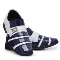 Sapato Social Infantil Masculino Verniz 443 Azul Marinho Branco