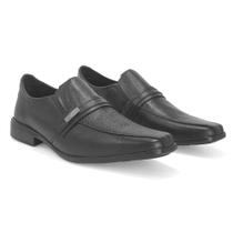 Sapato Social Loafer Couro Masculino Elásticos Ajustáveis Confortável Básico Dia a Dia Preto