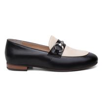 Sapato Social Loafer Feminino em Couro Legítimo com Fivela Metálica Clássica Cor:PretoTamanho:37