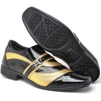 Sapato Social Masculino Amsterdã Preto e Fit Dourado Vogado Shoes