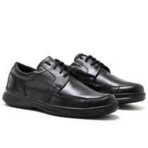 Sapato Social Masculino Antiderrapante Couro Confort Cadarço Preto