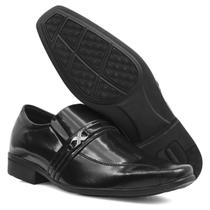 Sapato Social Masculino Bico Fino Confortável Preto Verniz Brilho Leve Elástico Calçar Modelo 1041
