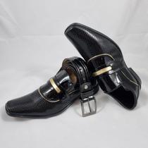 Sapato Social Masculino com Cinto Preto Detalhe em Dourado - Pizarini
