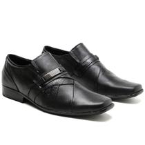 Sapato Social Masculino com Fivela Couro Confortavel Bico Quadrado Preto