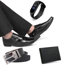 Sapato social masculino conforto kit com relogio digital carteira e cinto
