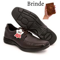 Sapato Social Masculino Couro Anti Estresse Palmilha Confort Gel + Carteira Couro