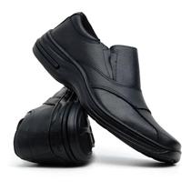 Sapato Social Masculino Couro Bico Quadrado Elástico Slip-On Calçar Trabalho Preto e Marrom