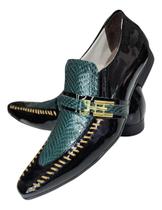 Sapato Social Masculino Couro Bovino Estampa Croco Verde Couro Sapato Social Masculino Couro Bovino Estampa Croco Verde Couro