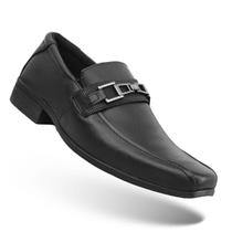 Sapato Social Masculino Couro Elástico Calçar Confortável Bico Quadrado Clássico Enfeite Metal